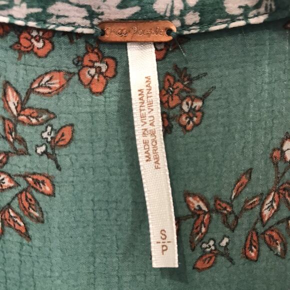 Free People Serena Floral Bell Sleeve Blouse Top Patchwork Button Green Small - Picture 10 of 12